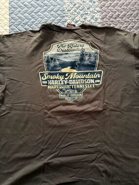 Harley-Davidson Smoky Mountain Graphic Tee - Brown with Cream & Navy Print